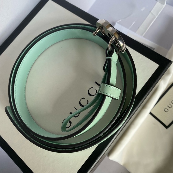 Gucci Mint Green GG Skinny Belt - Picture 2 of 5